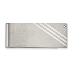 Men's Stainless Steel, Sterling Silver Inlay & CZ Fold Over Money Clip